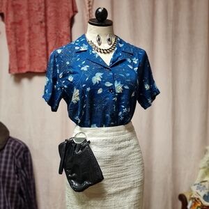 Vintage J.R.Bentley Blue Collared Blouse size Medium